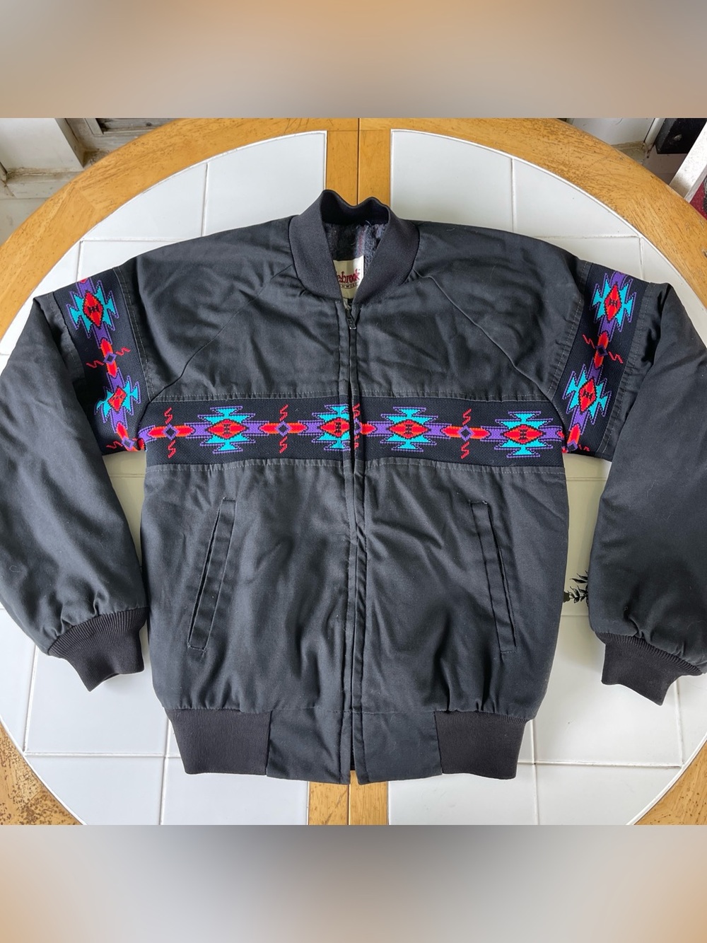 Vintage Saddlebrook Westernwear Aztec Bomber Small Blanket Lined Canvas Coat